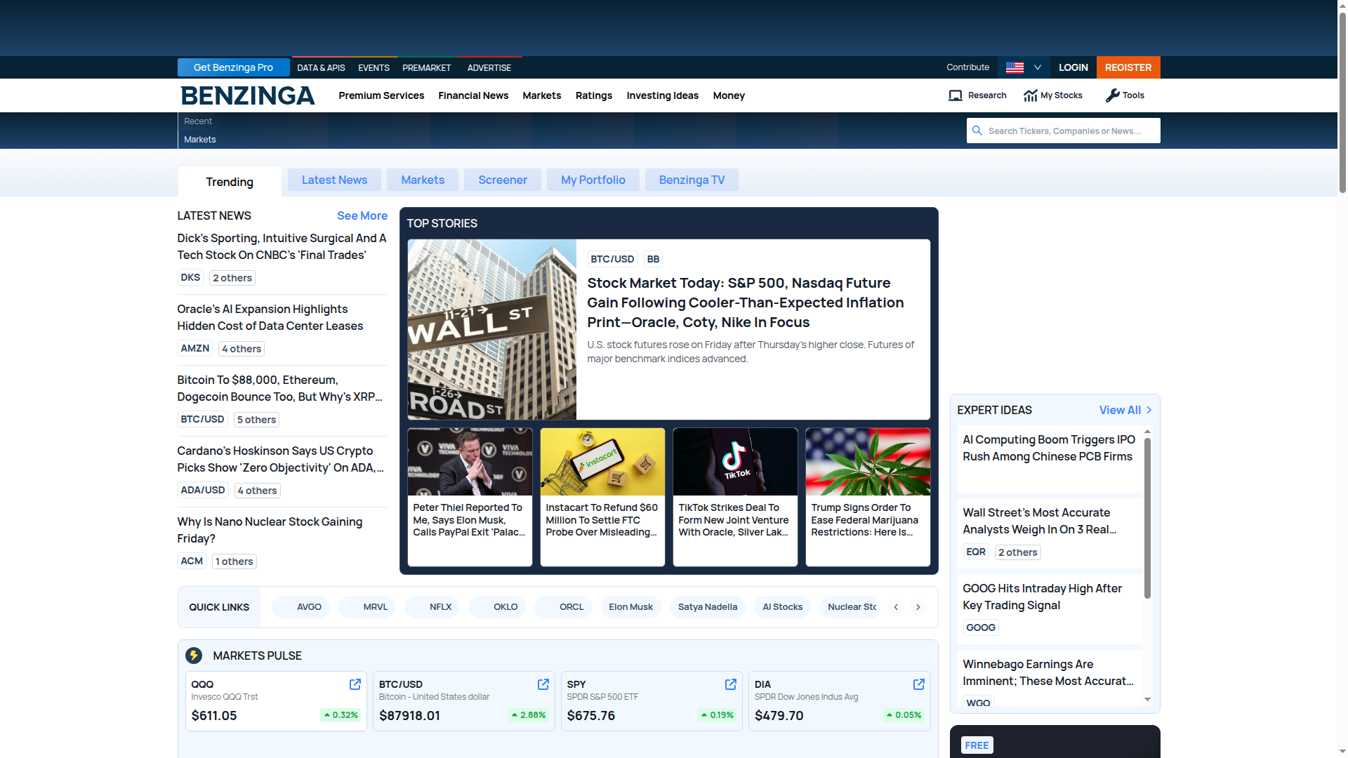 Benzinga website