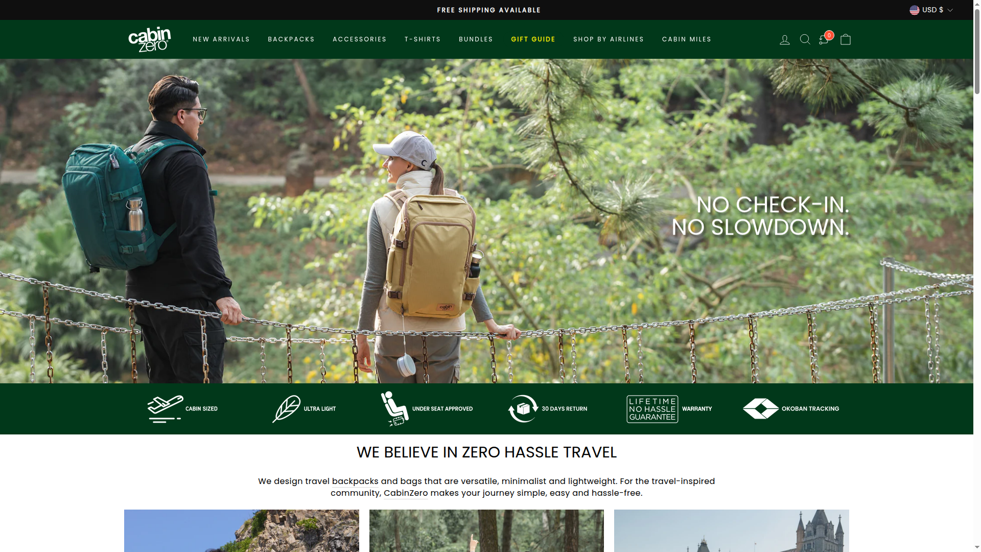 CabinZero Bags and Luggage website