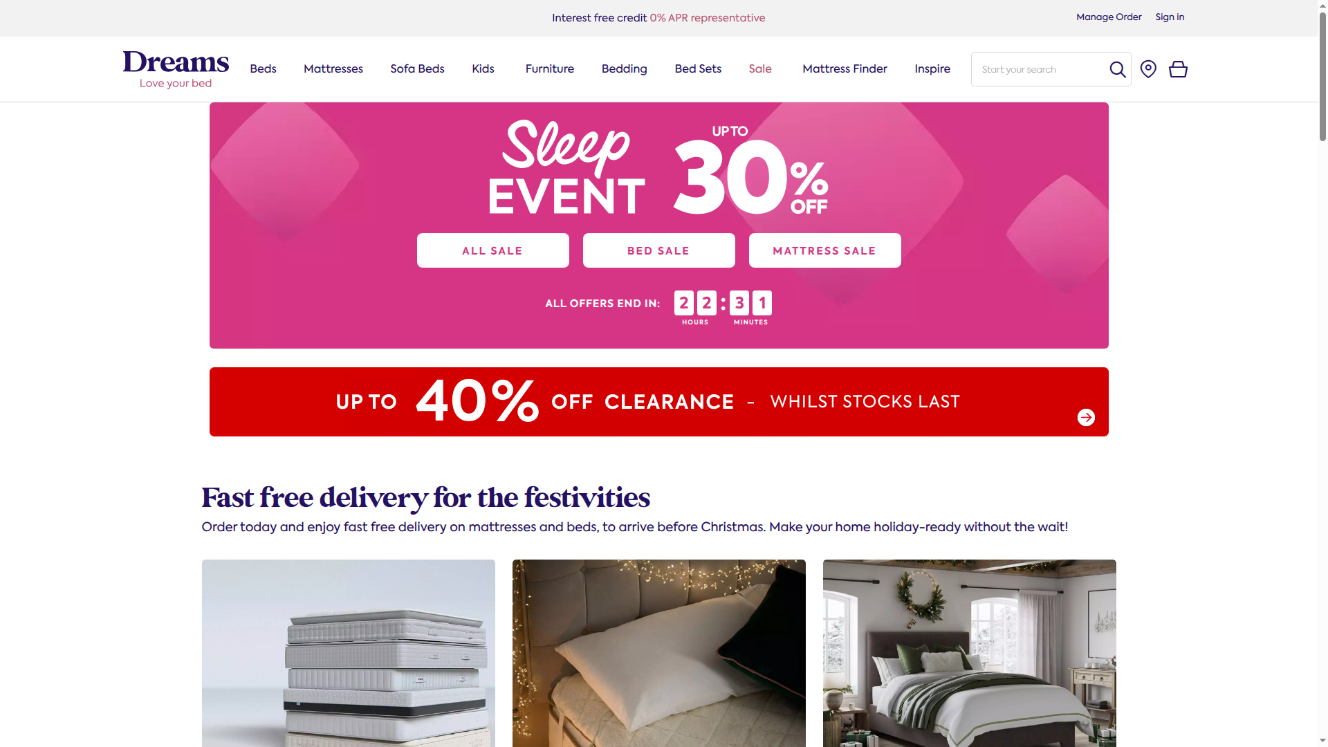 dreams.co.uk website