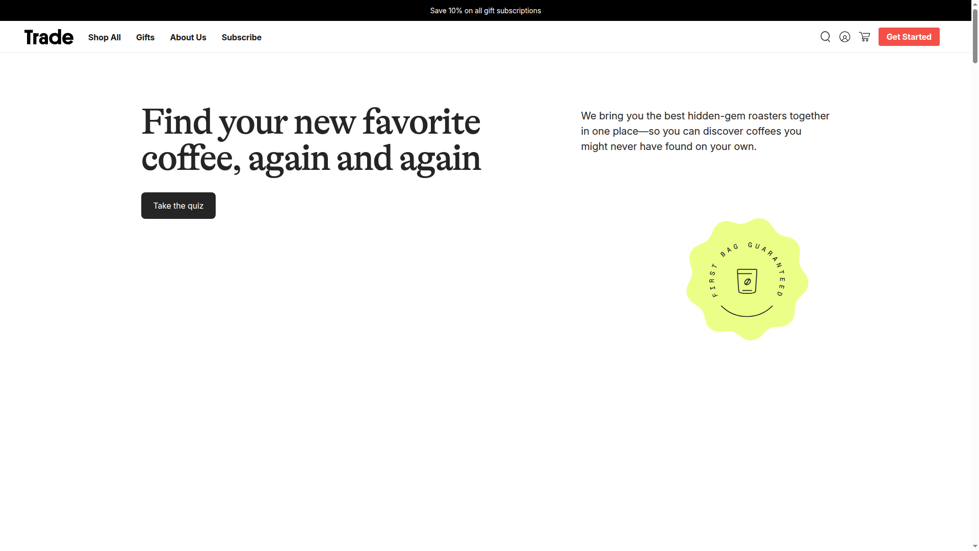 Trade Coffee website