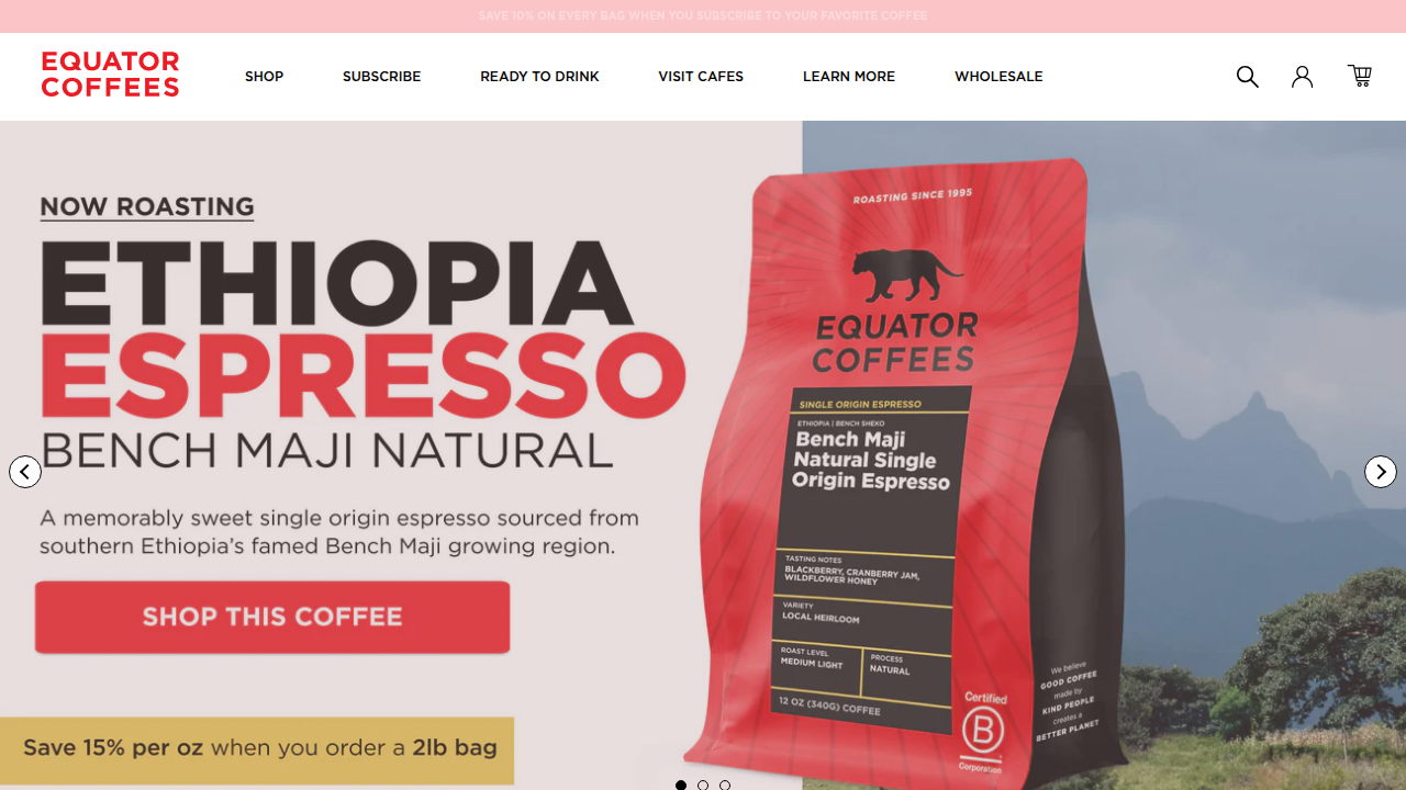 Equator Coffees website
