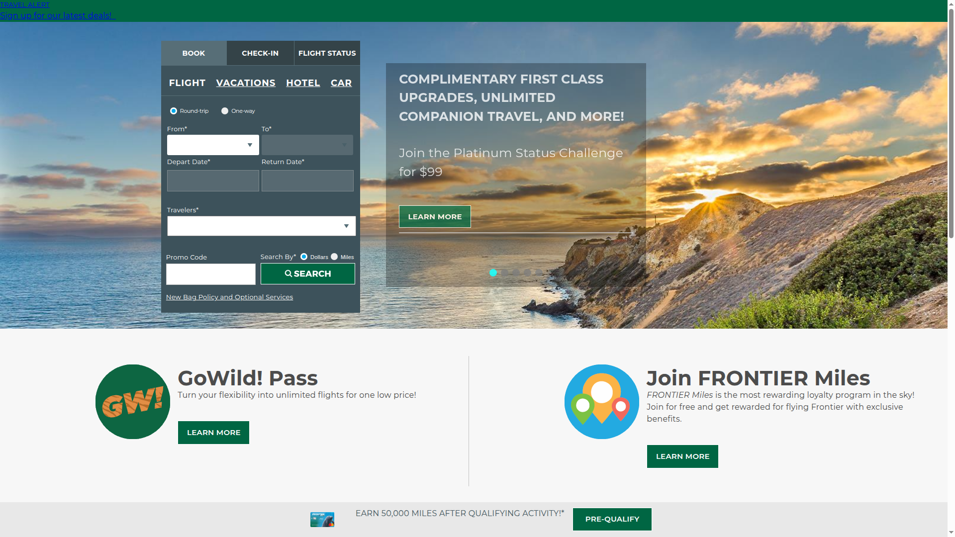 Frontier Airlines website