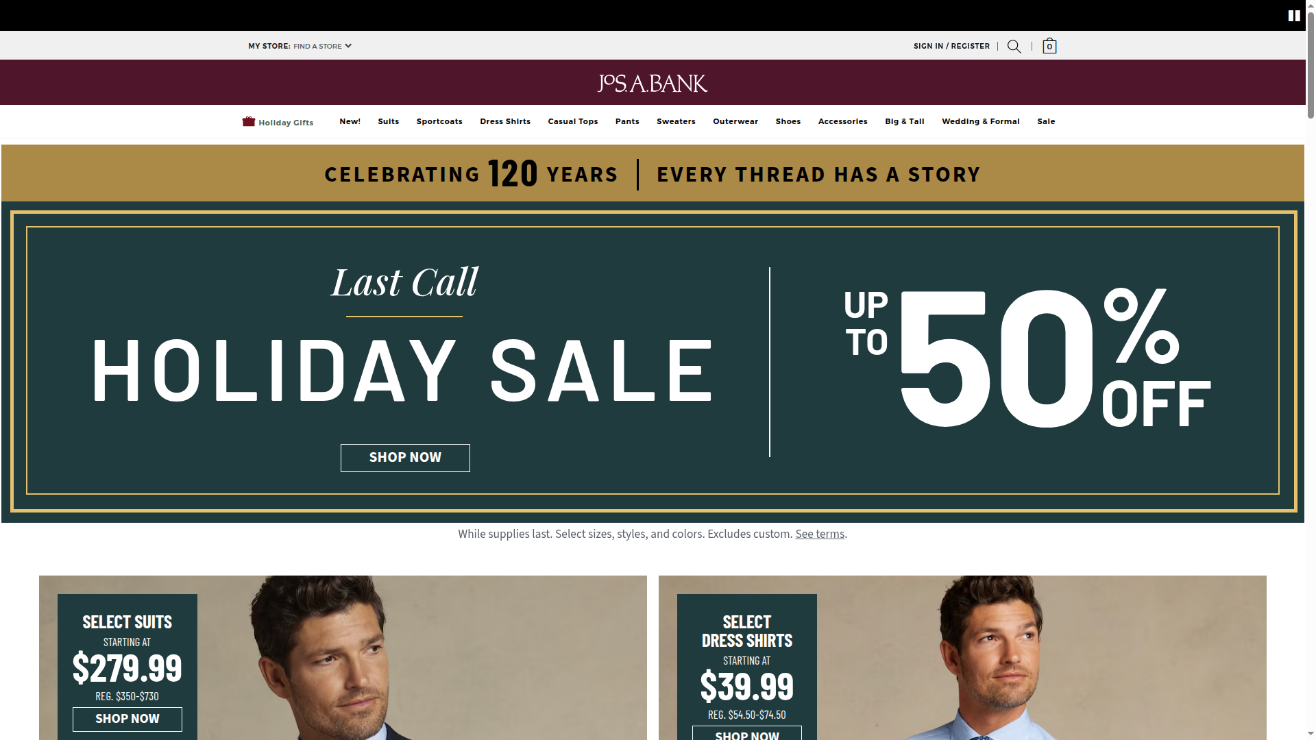 Jos. A. Bank website