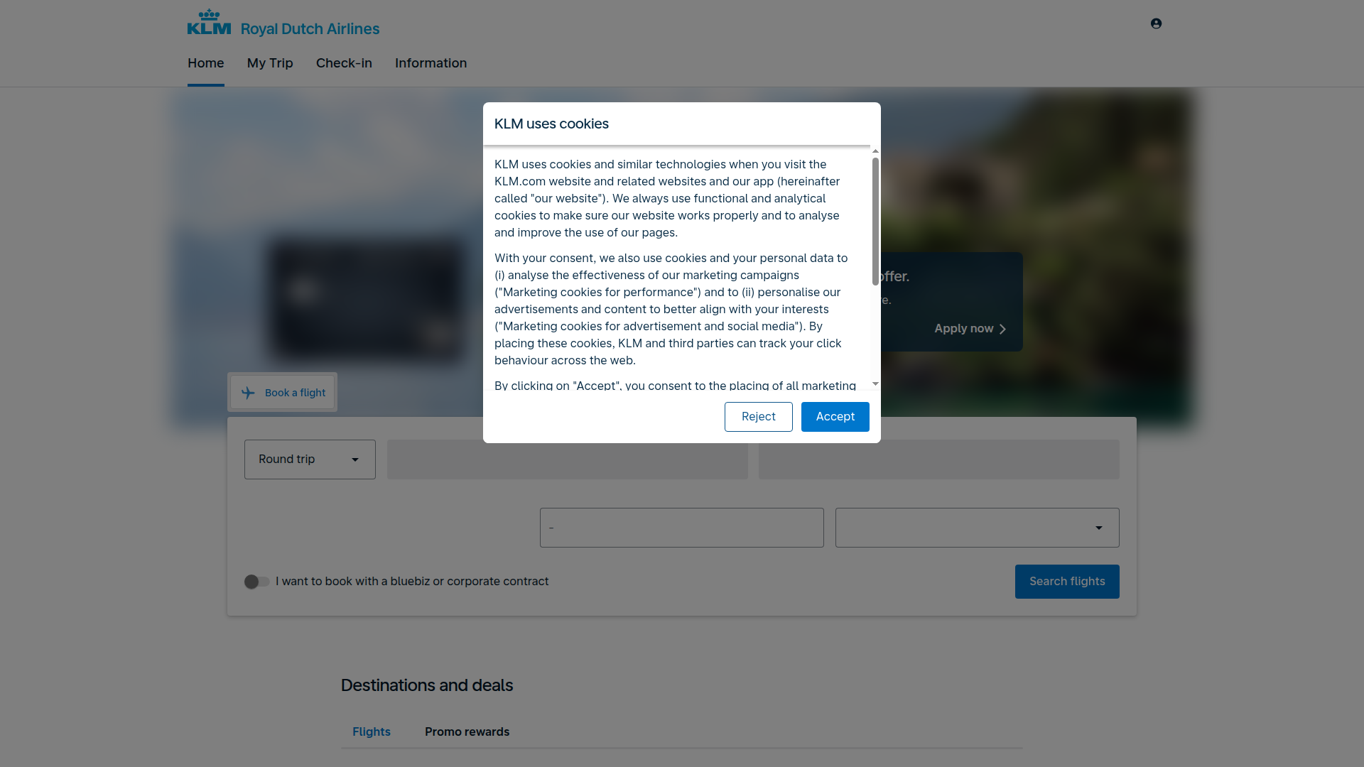KLM Royal Dutch Airlines website