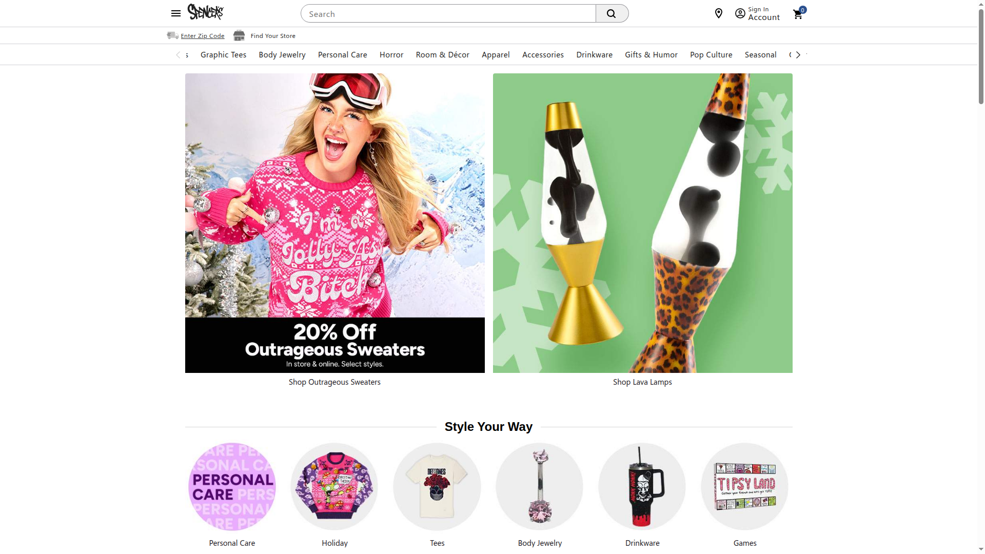 Spencer Gifts website