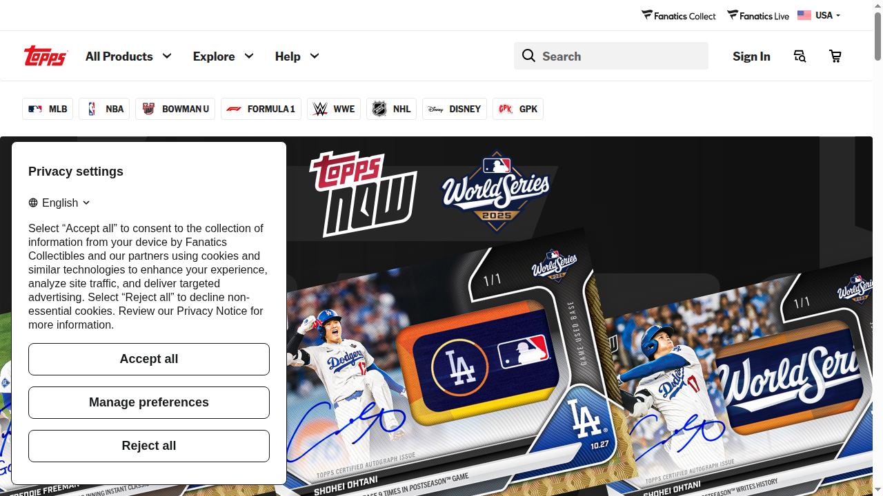 Topps website