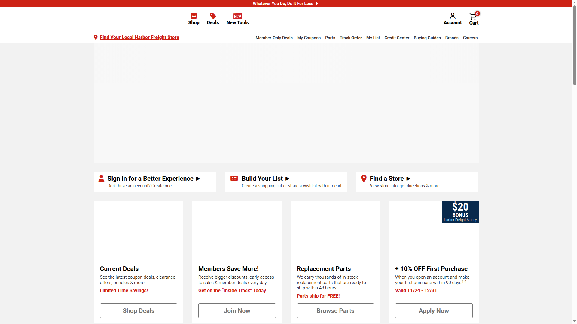 Harbor Freight Tools website